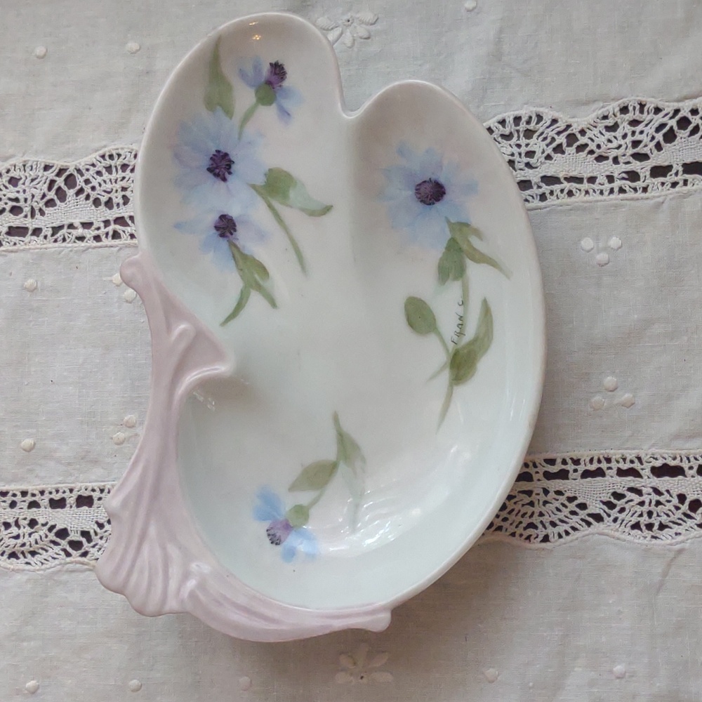 1940s or earlier small candy dish approx 5 inches wide has a name Fran C on stem